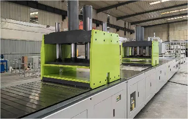 50 t hydraulic pultrusion machine with green clamping gantries in the Xinxiang workshop
